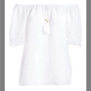 Harve’ Benard Optic White Convertible Off-Shoulder Peasant Top